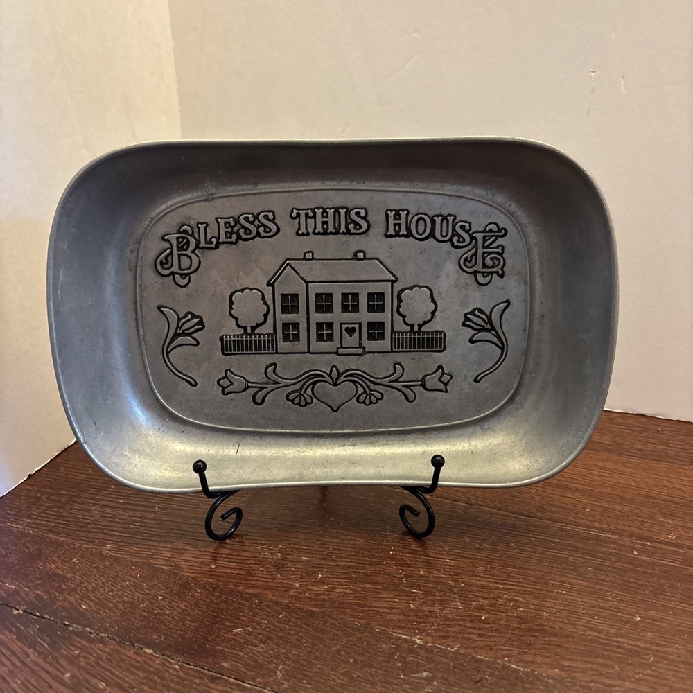 "Bless This House" Polished Pewter Tray by Wilton